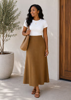 Women's Solid Color Knit Maxi Skirt